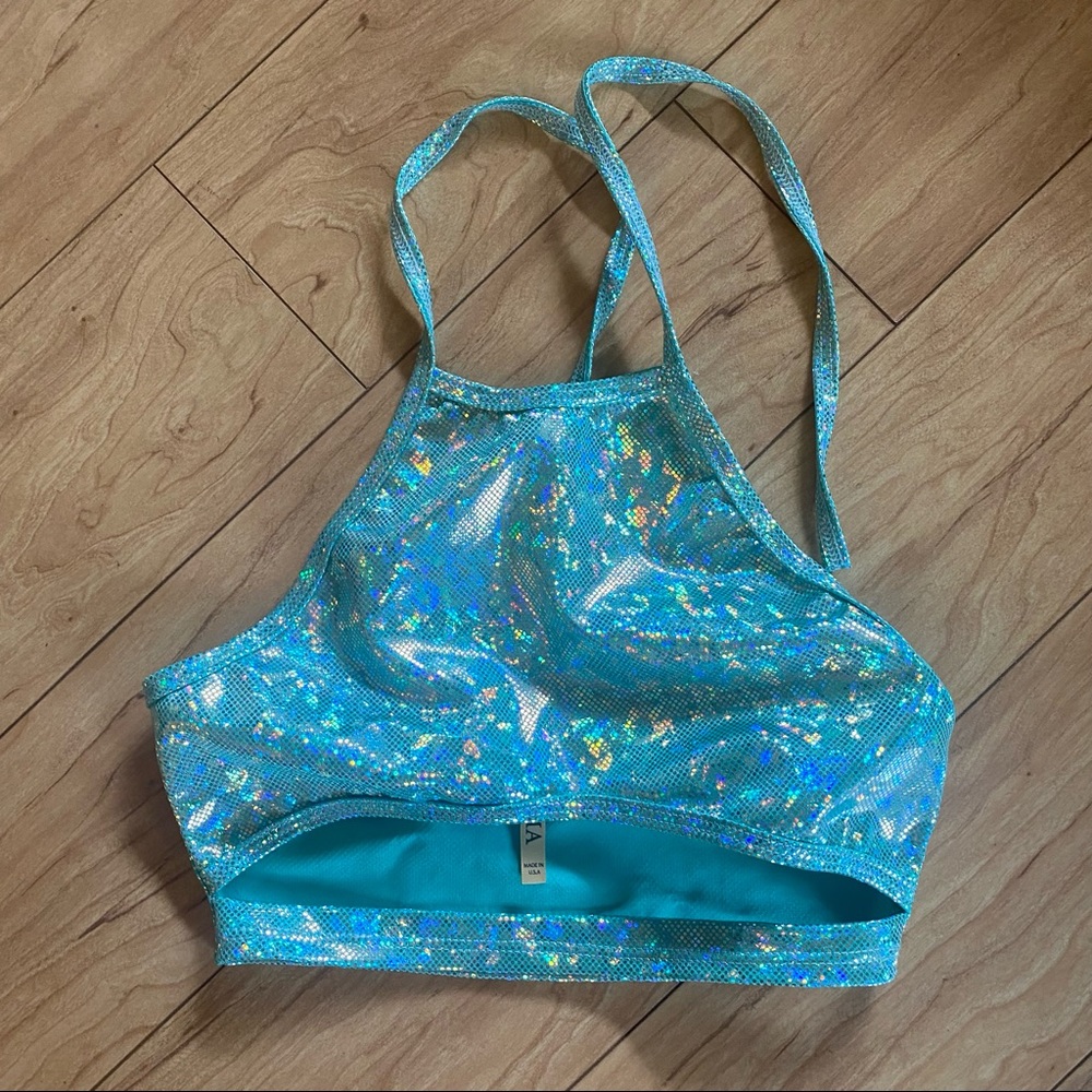 iheart Raves Roma aqua cut out halter top